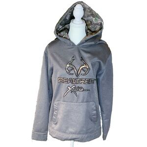 Realtree Men’s Medium Camo lined Gray Hoodie Fleece lined Warm Camping